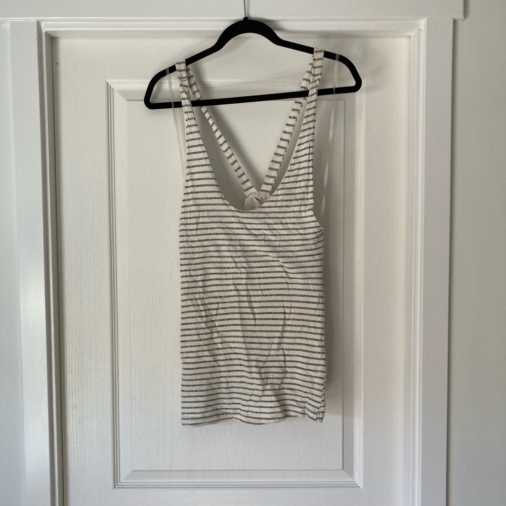 Lazy Sundays Overall Dress - Size S - Beige/Blue Stripe